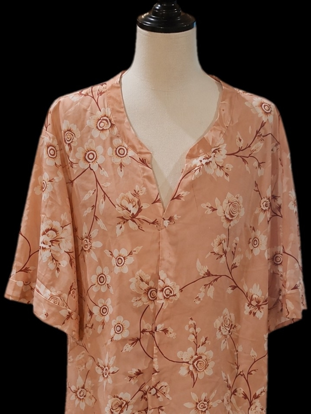 Floral Split-Neck Women's Top in Dusty Rose